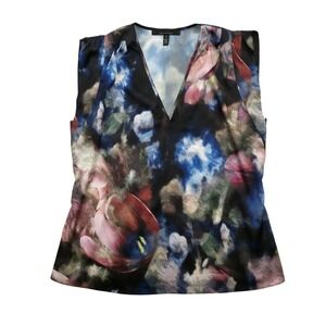 White House Black Market Floral Sleeveless V-Neck Blouse Top - M Woman's Blouse